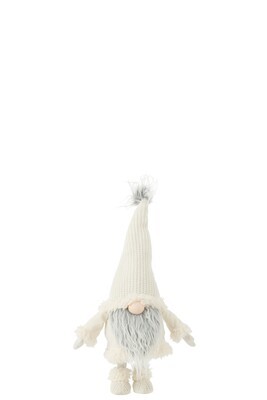 Gnome Grey Beard Standing Wobbling Textile White