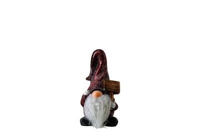 Gnomes Sign Welcome Ceramic Red Small