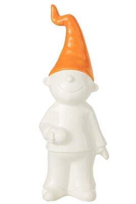 Gnome Standing Faience White/Orange Large