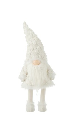 Gnome White Beard Standing Wobbling Textile White Large