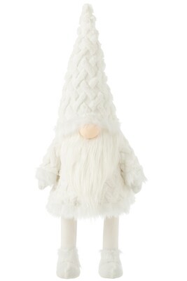 Gnome White Beard Standing Wobbling Textile White Extra Large