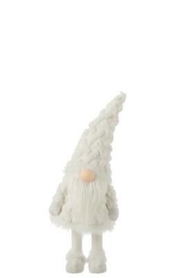 Gnome White Beard Standing Wobbling Textile White Medium