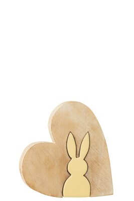 Heart With Bunny Wood Yellow