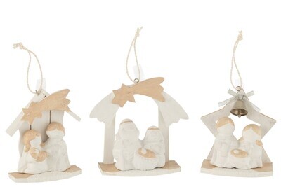 Hanger Nativity Scene Wood/Poly White/Beige Assortment Of 3