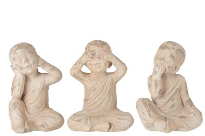 Monk See/Hear/Speak No Evil Poly Beige/Salmon Large Assortment Of 3