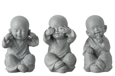 Monk See/Hear/Speak No Evil Poly Grey Large Assortment Of 3