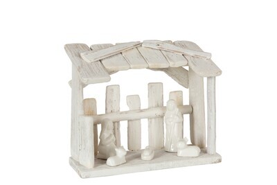 Nativity Scene Flat Roof Wood/Ceramic White