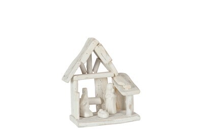 Nativity Scene House Wood/Ceramic White