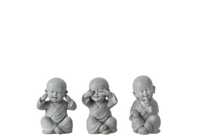 Monk See/Hear/Speak No Evil Poly Grey Small Assortment Of 3