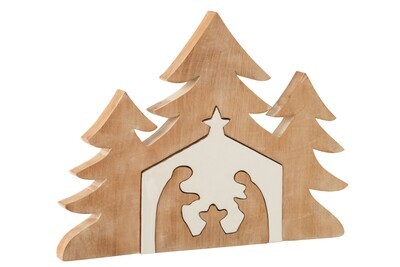 Nativity Scene+Christmas Trees Puzzle Mango Wood White/White Wash