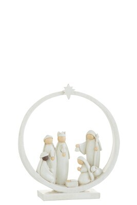 Nativity Scene In Circle Resin White