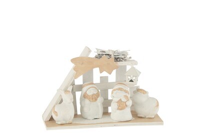 Nativity Scene Wood/Poly White/Beige Small