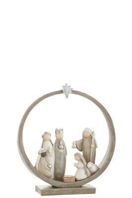 Nativity Scene In Circle Resin Beige