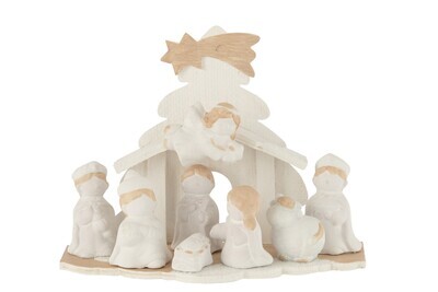 Nativity Scene Wood/Poly White/Beige Medium