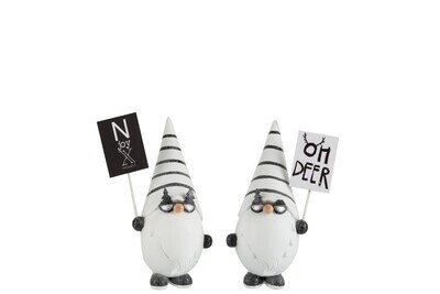 Santa Claus+Placard Poly Black/White Small Assortment Of 2
