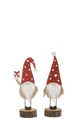 Santa On Foot Hat Heart/Star Wood Red/White Small Assortment Of 2