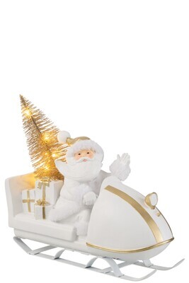 Santa Claus With Sled Poly White/Gold