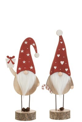 Santa On Foot Hat Heart/Star Wood Red/White Large Assortment Of 2