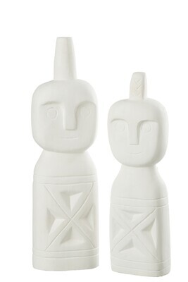 Set Of 2 Objects African Carved Figure Wood White