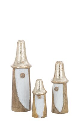 Set Of 3 Gnomes Mushrooms Wood Natural/Gold