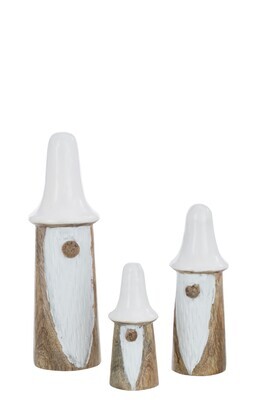 Set Of 3 Gnomes Mushrooms Wood Natural/White