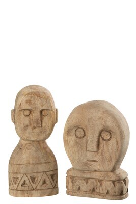 Set Of 2 Objects African Masks Wood Natural