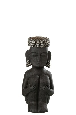 Statue Sitting Ethnic Stone/Resin Black Small