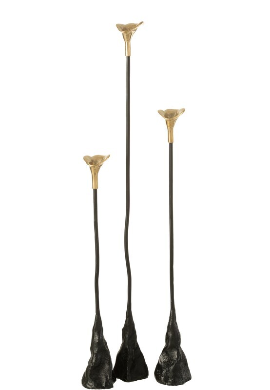 S/3 Vases Triplet Fer/Laiton Noir/Or