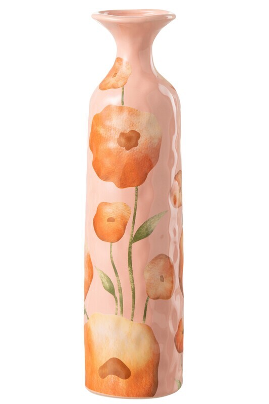 Vaas Bloem Fles Breed Keramiek  Zalm/Oranje
