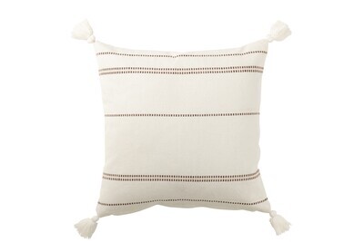 Cushion 4 Tassels Cotton White/Brown