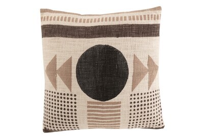 Cushion African Graphic Round Cotton Beige / Brown