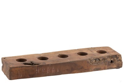Block 5 Tealight Holder Recycled Wood Brown