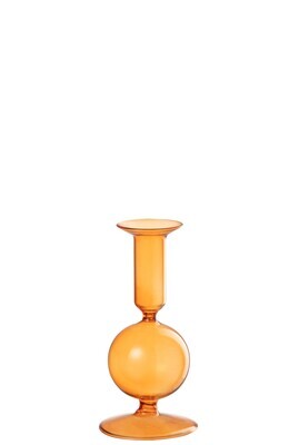Candle Holder 1 Orb Glass Orange Small