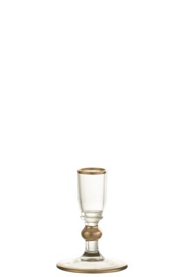 Candle Holder Gold Details Glass Transparent
