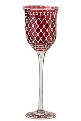 Candle Holder On Base Mosaic Glass Red/White Large