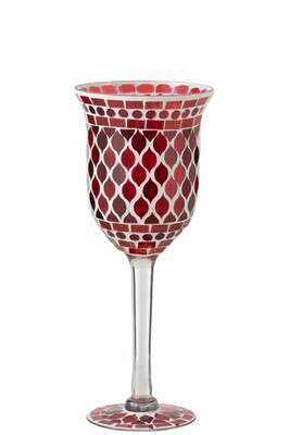 Candle Holder On Base Mosaic Glass Red/White Small