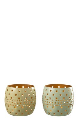 Candle Holder Perforated Metal Green Assortment Of 2