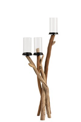 Candleholder 3 Heights Branch Wood Natural