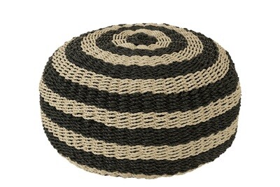 Pouf Round Stripes Woven Plastic Black/Natural