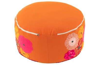 Pouf Round Flowers Embroidery Cotton/Polyester Orange