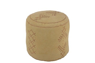 Pouf Cylinder Ethnic Patterns Cotton Sand