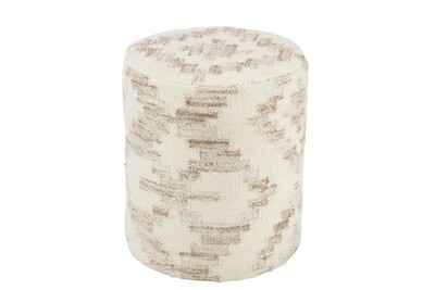 Pouf Cylinder Ethnic Patterns Wool/Cotton Cream/Beige