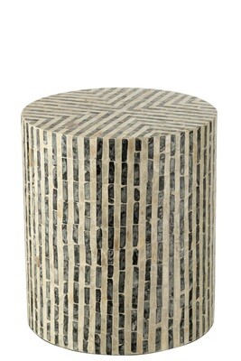 Stool Cylindrical Striped Shell/Bamboo Black And White
