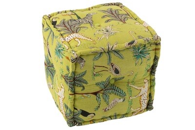 Pouf Cube Exotic Animals/Plants Cotton Green