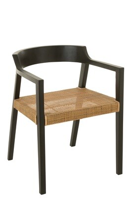 Dining Chair Square Open Webbing Teak Wood Black