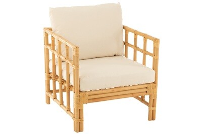 Arm Chair Elise+Cushion Rattan/Textile Natural/White