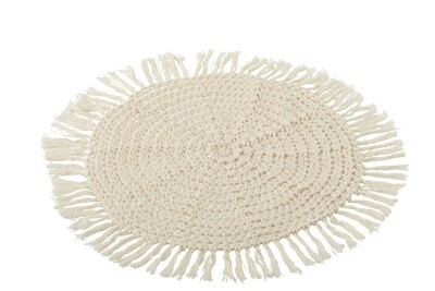 Placemat Round Woven+Fringes Polyester Beige