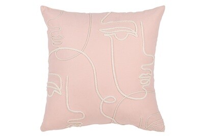 Cushion Abstract Faces Cotton Light Pink/White