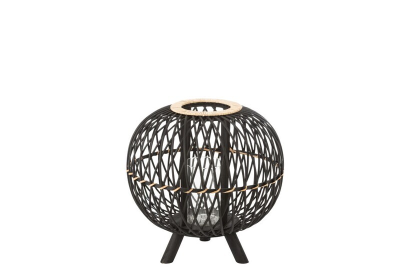 Lantern Ball On Foot Bamboo Black/Natural Medium
