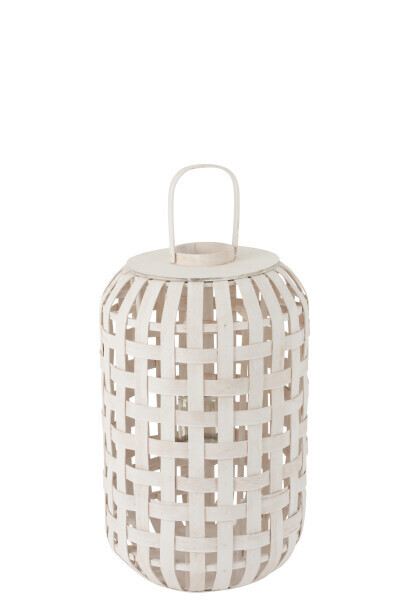 Lantern Cylinder Wood Matt White